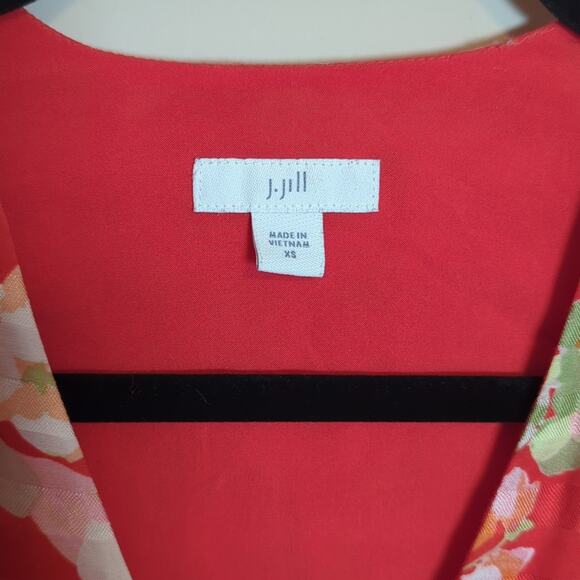 J. Jill Red Floral Flutter Sleeve Wrap Dress - Picture 3 of 10